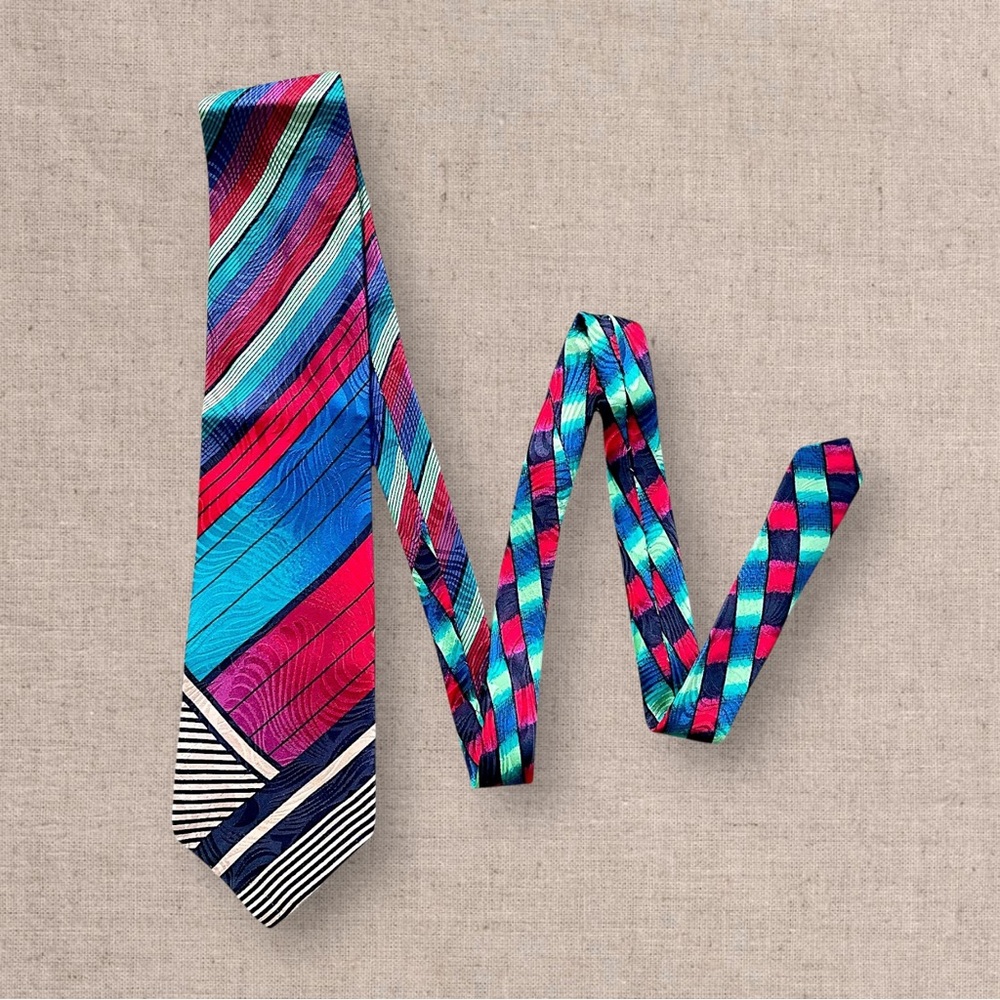 Gianni Versace Silk Tie Multicolor Abstract Stripe Luxury Designer Italy